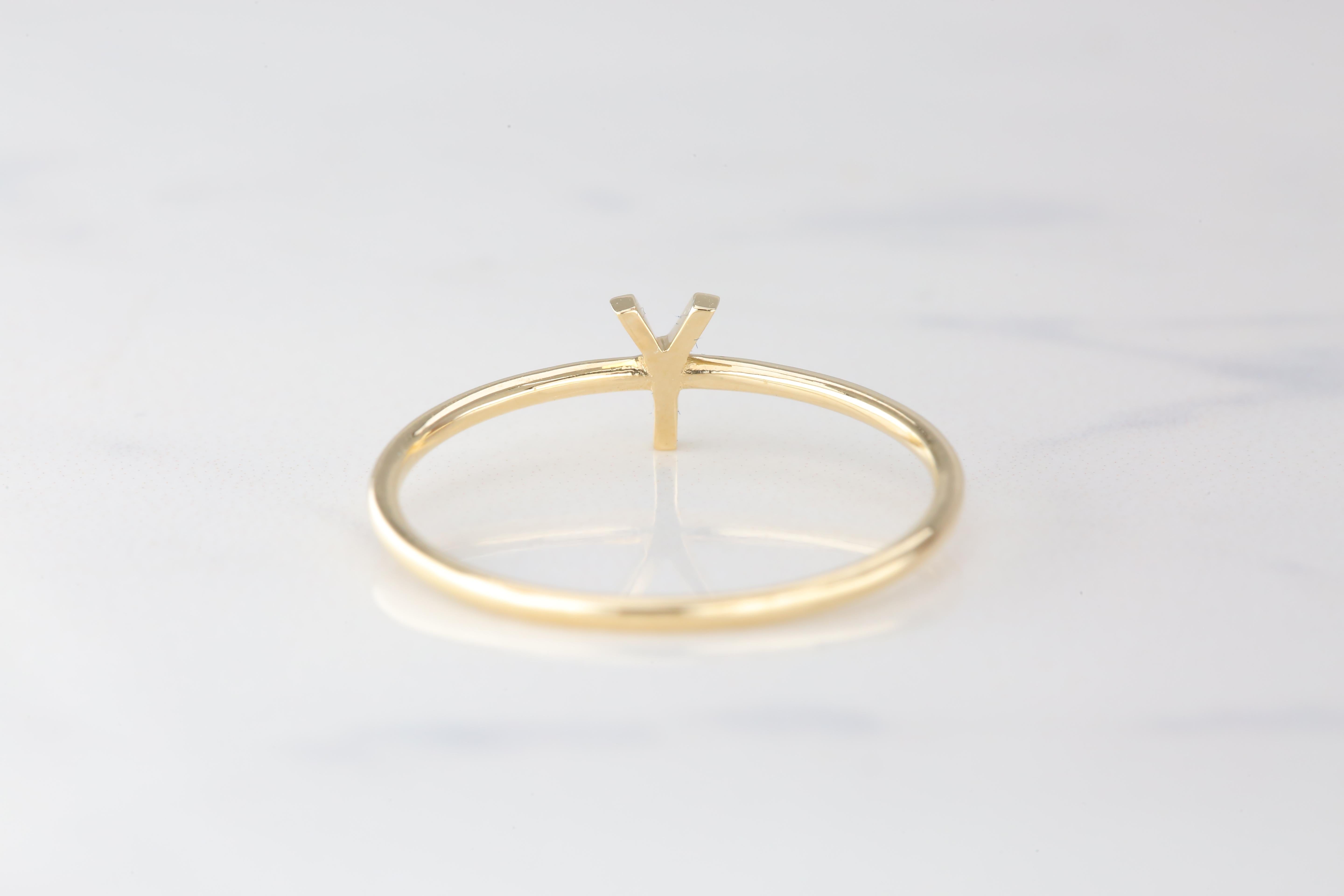 For Sale:  14K Gold Initial Y Letter Ring, Personalized Initial Letter Ring 5
