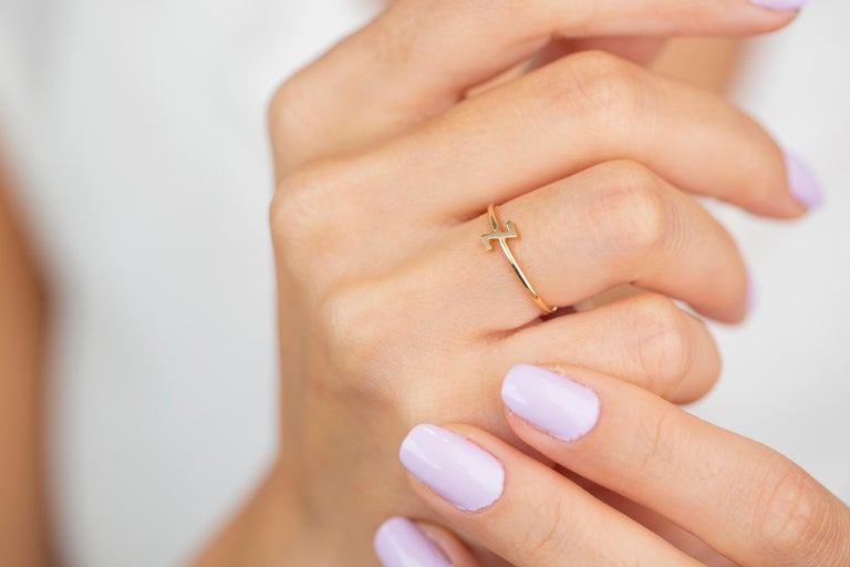 Customizable 14K Gold Initial Z Letter Ring, Personalized Initial