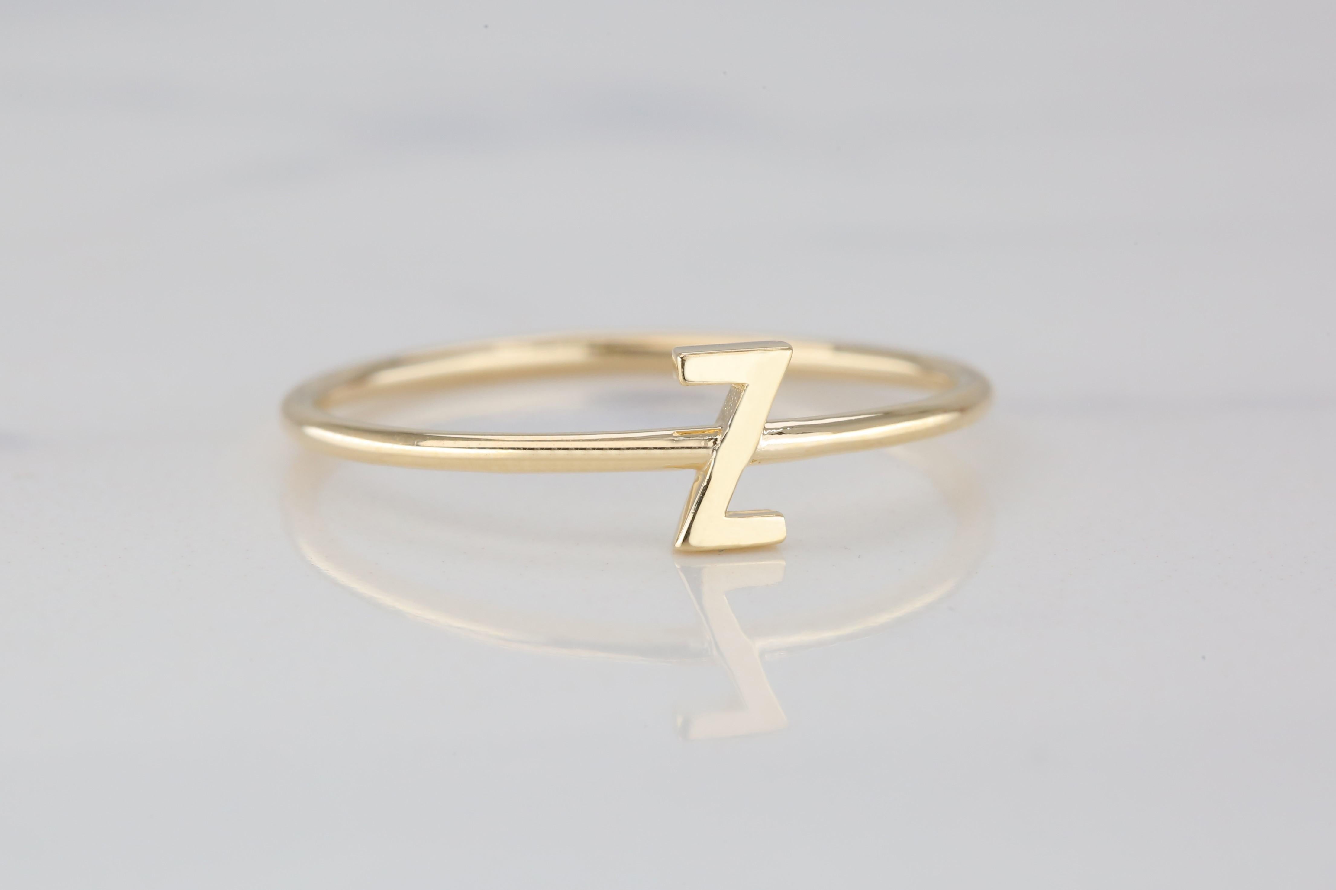 For Sale:  14K Gold Initial Z Letter Ring, Personalized Initial Letter Ring 3