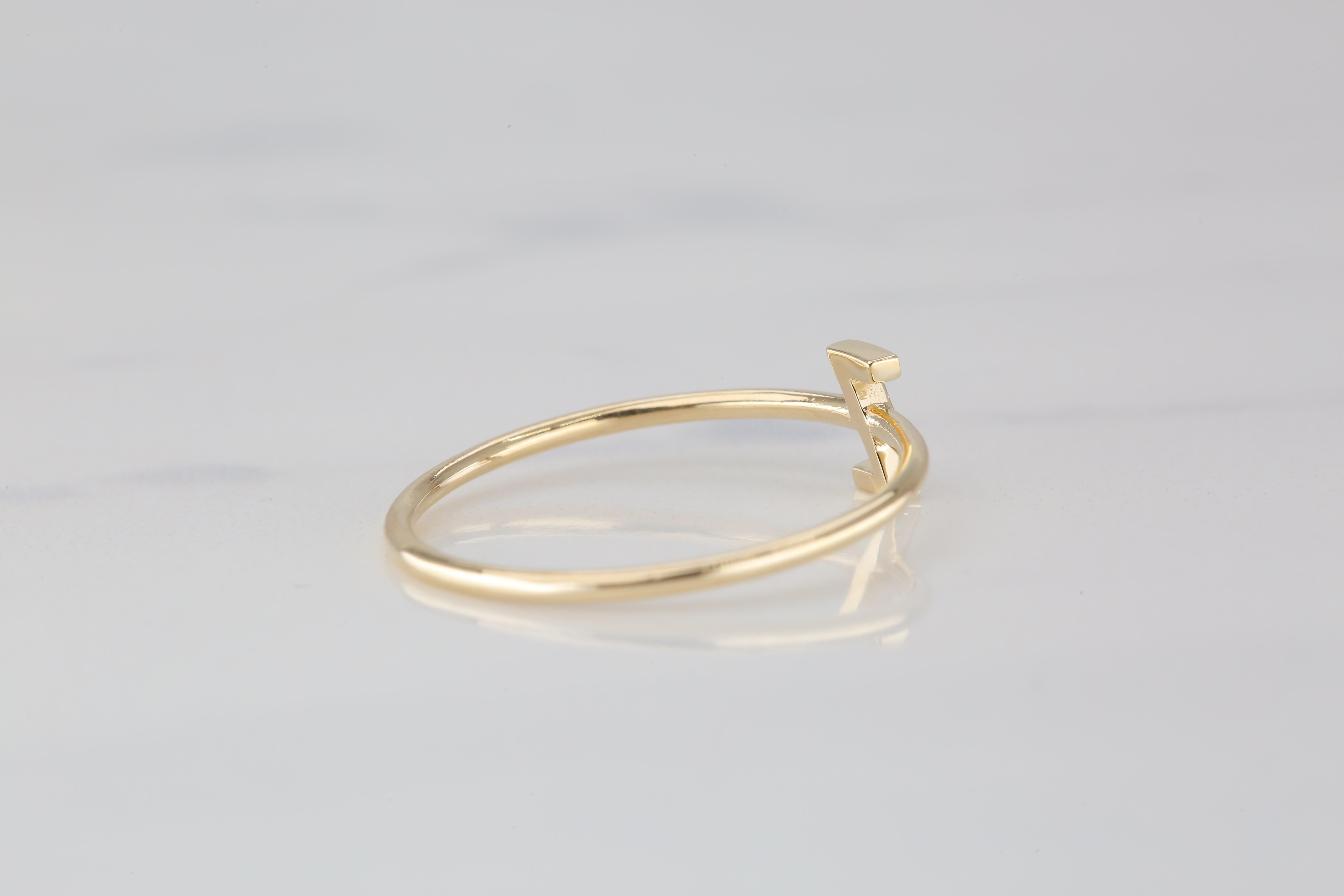 For Sale:  14K Gold Initial Z Letter Ring, Personalized Initial Letter Ring 4