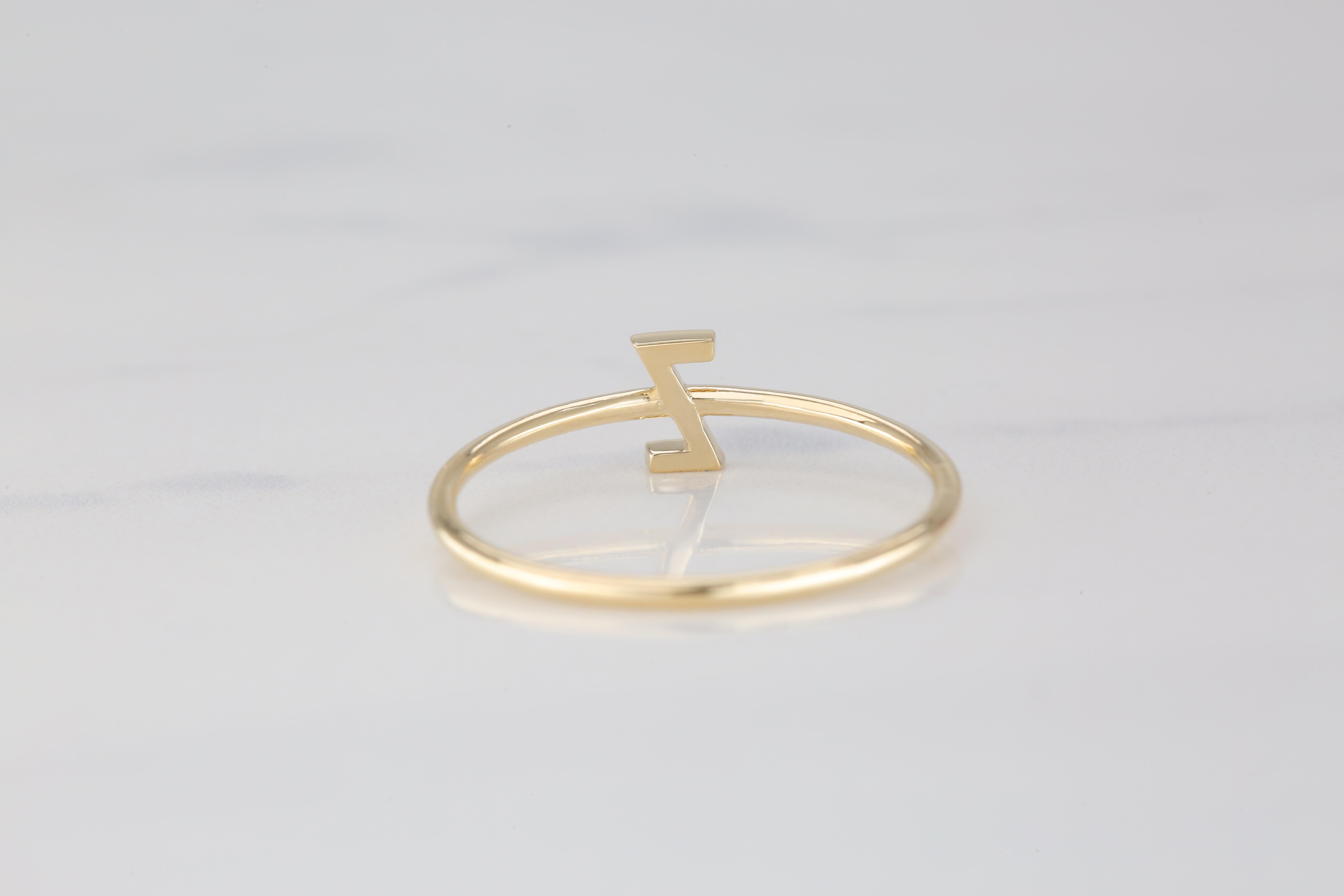 For Sale:  14K Gold Initial Z Letter Ring, Personalized Initial Letter Ring 5