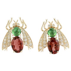 14K Gold Insect Studs Crimson Tourmaline 
0.83ct Green Tsavorite With Diamonds