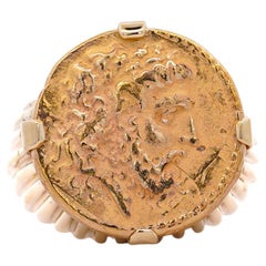 Anillo de oro de 14 quilates grabado Zeus moneda banda acanalada Signet Mens Ring
