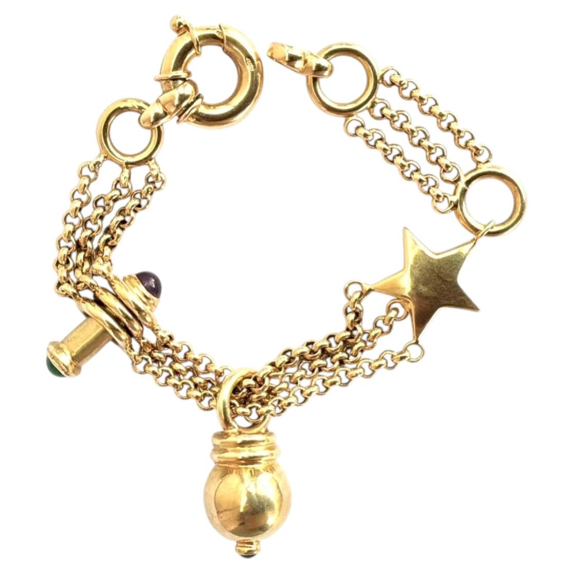 14K Gold Italian Charm Bracelet Vintage