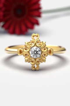 14k Gold Italian Diamond Engagement Ring with Baroque Setting