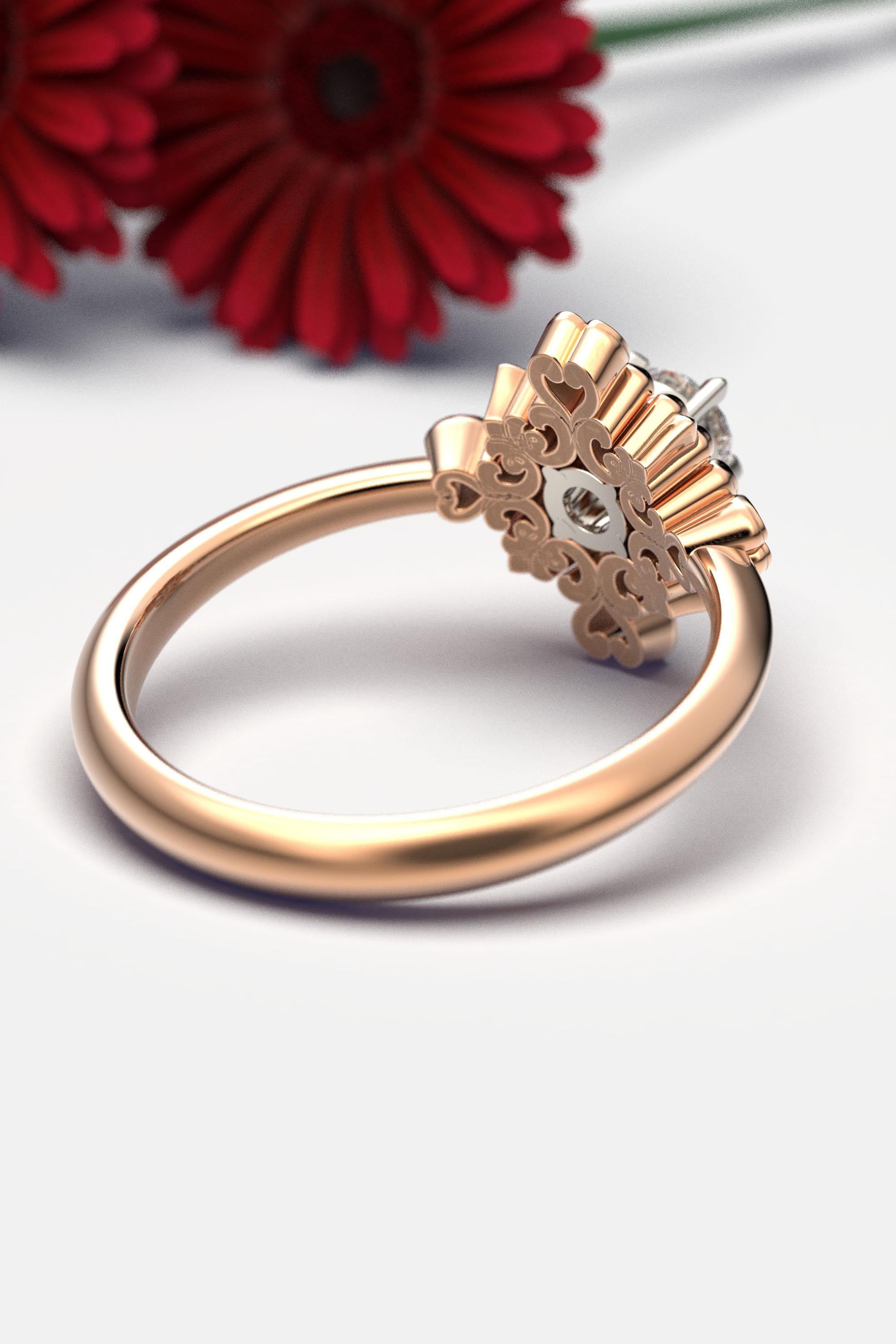 En vente :  Bague de fiançailles italienne en or 14 carats et diamants avec sertissage baroque 7