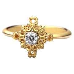 Bague de fiançailles italienne en or 14 carats et diamants avec sertissage baroque