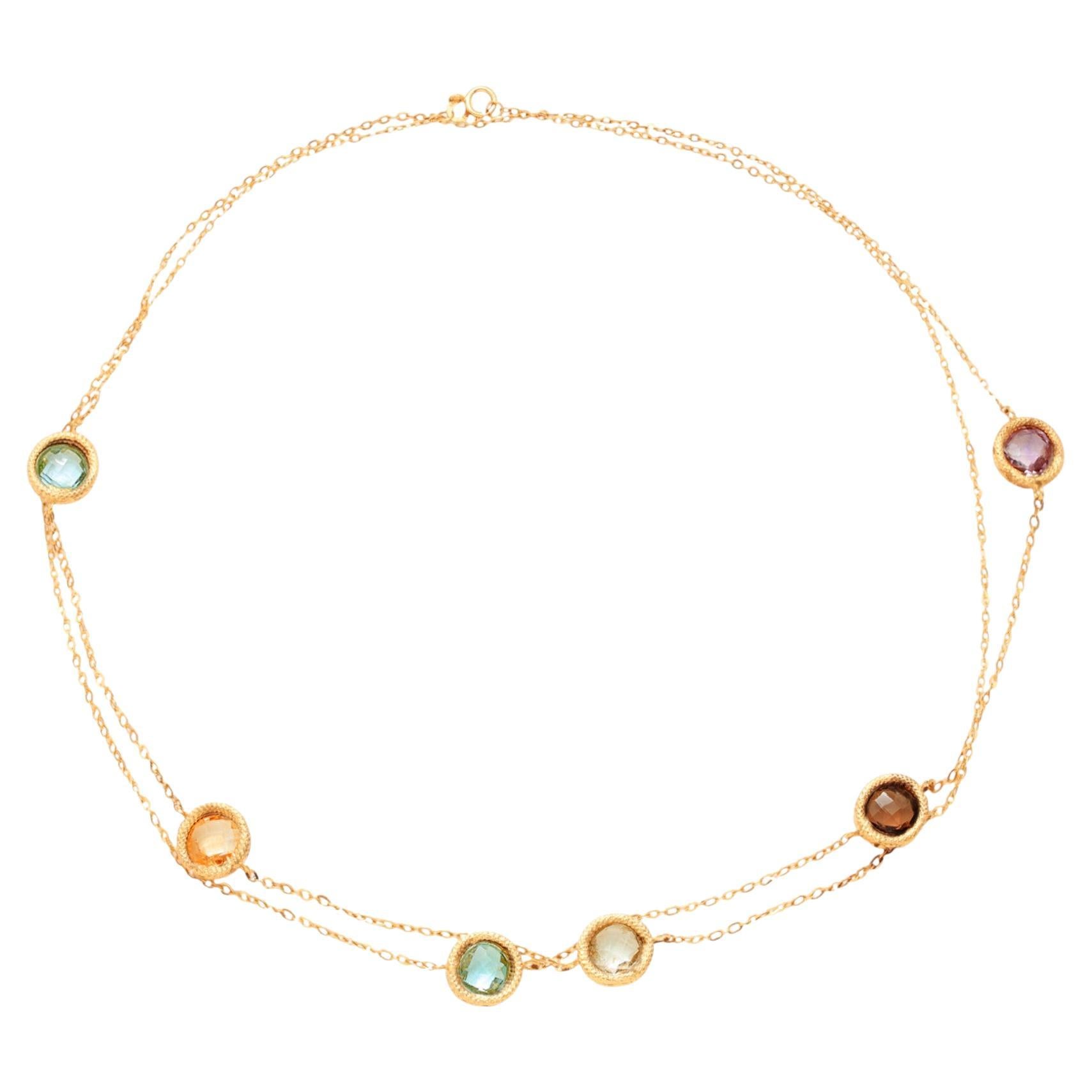 Collana a stazione con pietre preziose in oro 14K di Milor, lunga 33 pollici in vendita