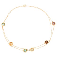 14K Gold Italian Gemstone Station Necklace by Milor 33 Inch Long