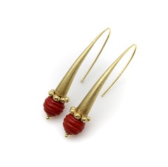 14K Gold Italian Modernist Dangle Earrings with Glass Orb