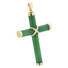 14K Gold Jade Cross Pendant