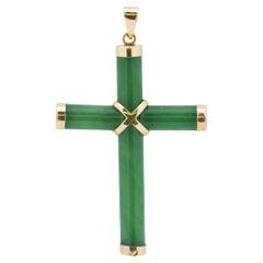 14K Gold Jade Cross Pendant