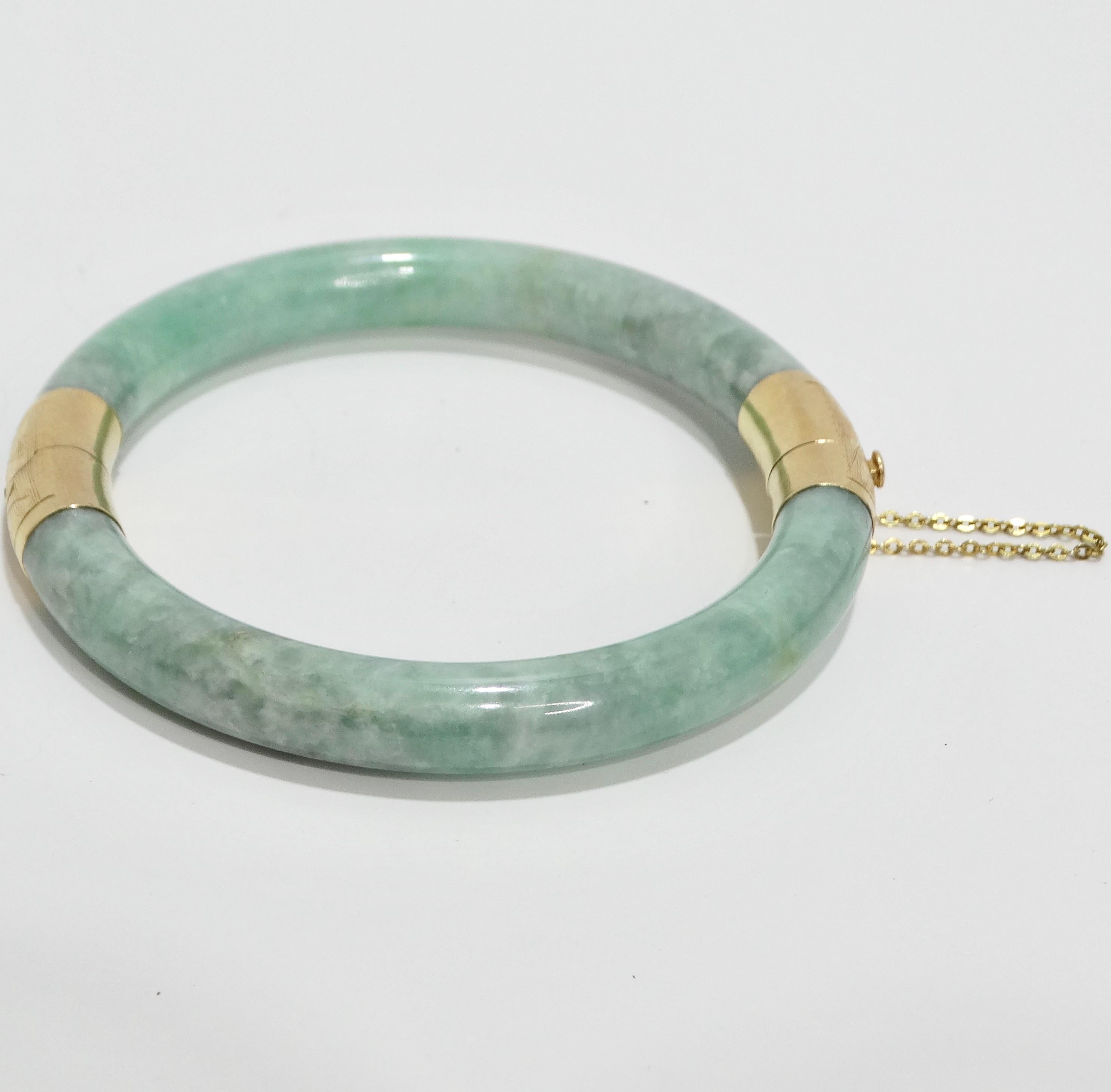 Women's or Men's 14K Gold Jade Jadeite Hinged Bangle Bracelet For Sale