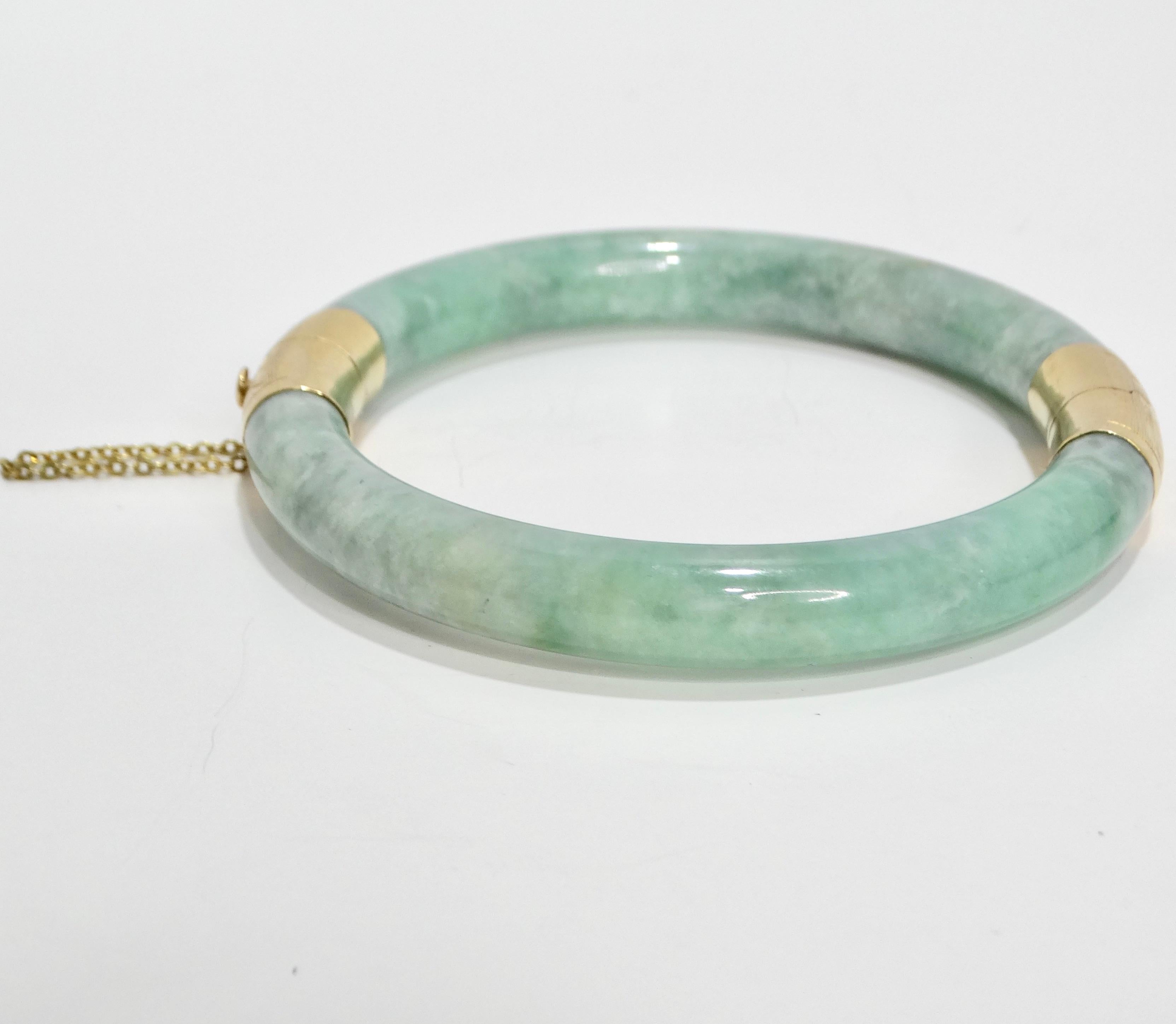 14K Gold Jade Jadeite Hinged Bangle Bracelet For Sale 3
