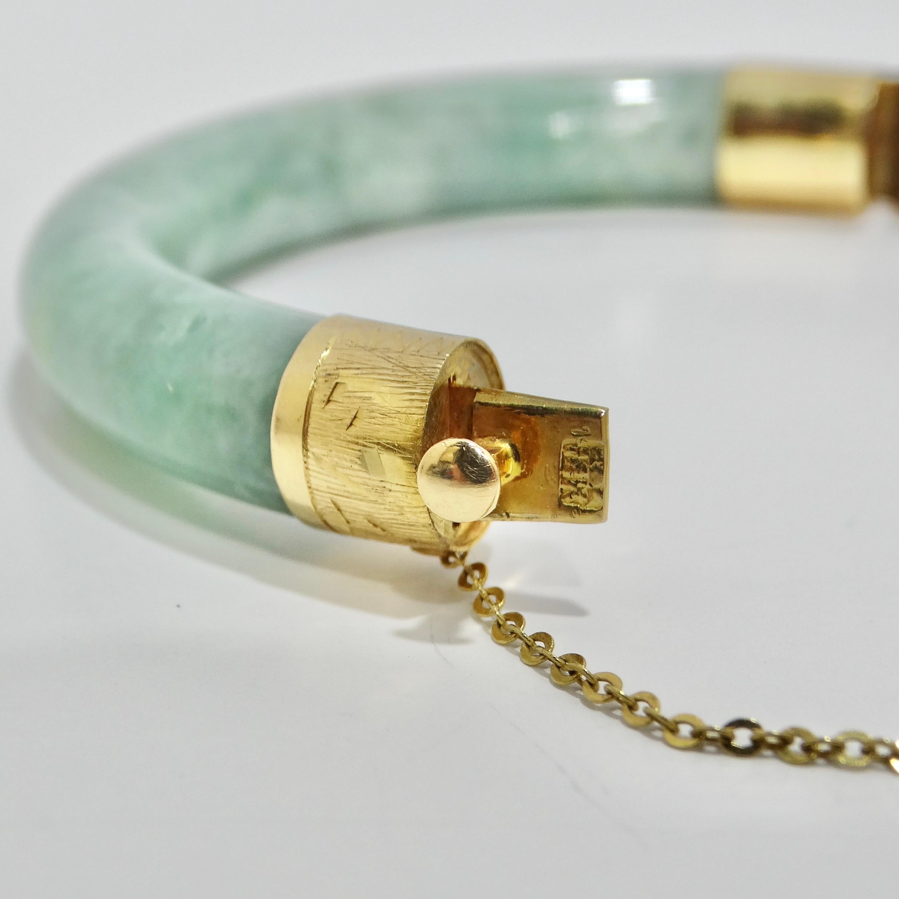14K Gold Jade Jadeite Hinged Bangle Bracelet For Sale 5
