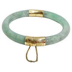Used 14K Gold Jade Jadeite Hinged Bangle Bracelet