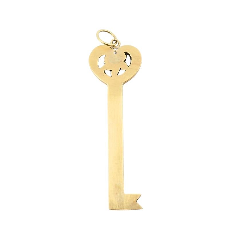 Collier pendentif clé en or 14k perles et émail noir en vente 1