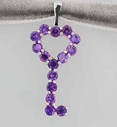 14k Gold "Key" Pendant with Round Amethysts