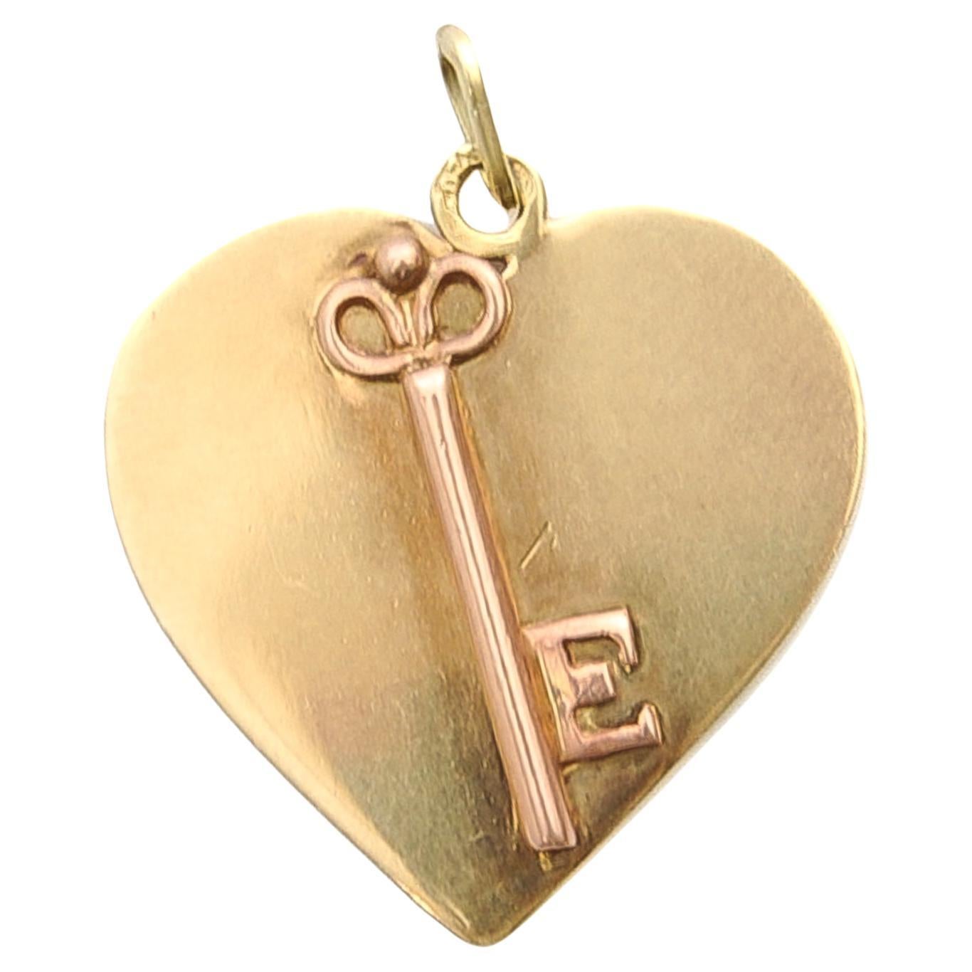 14K Gold Key to my Heart Love Vintage Charm Pendant