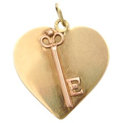 14K Gold Key to my Heart Love Vintage Charm Pendant