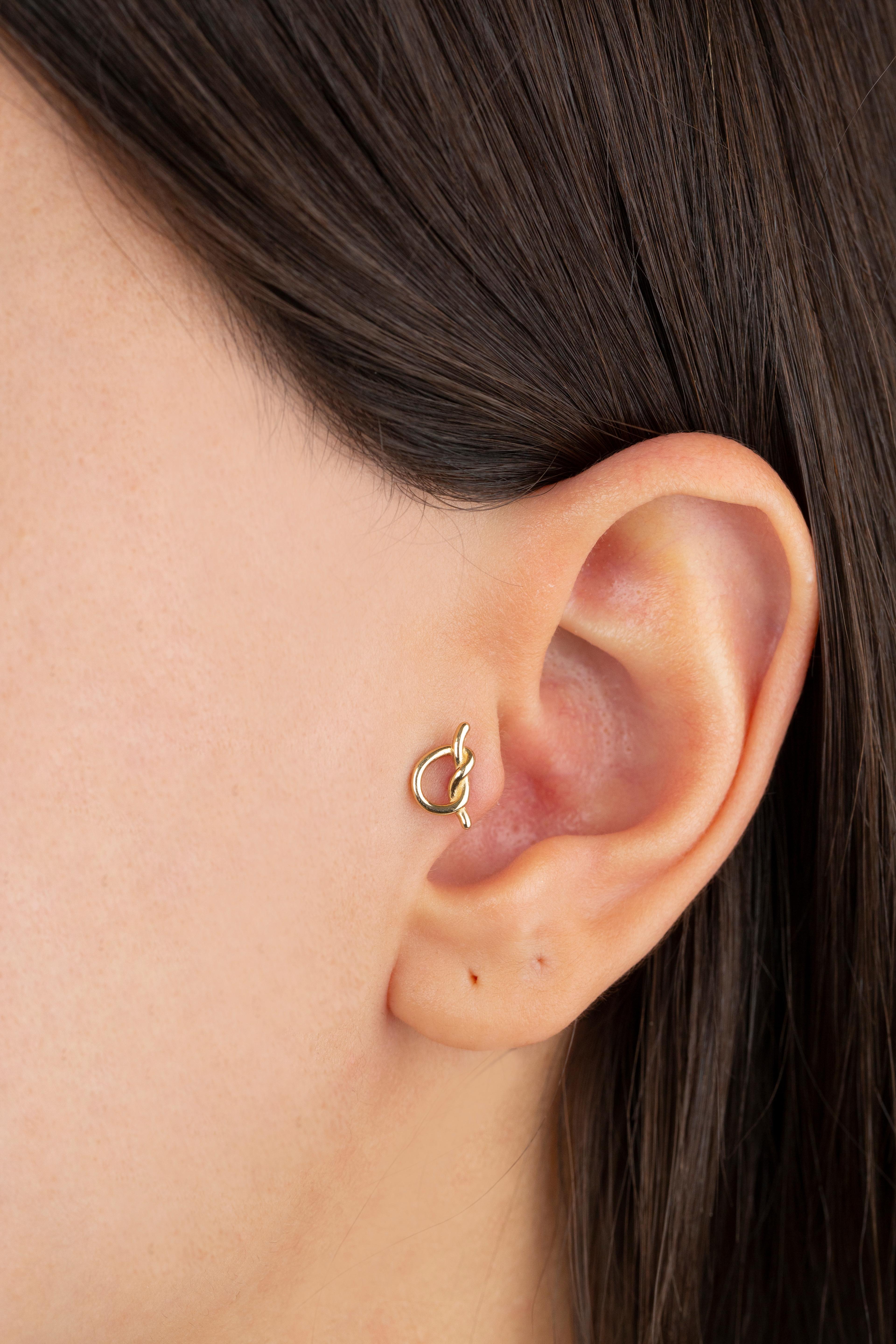 Modern 14K Gold Knot Piercing, Love Knot Gold Stud Earring For Sale