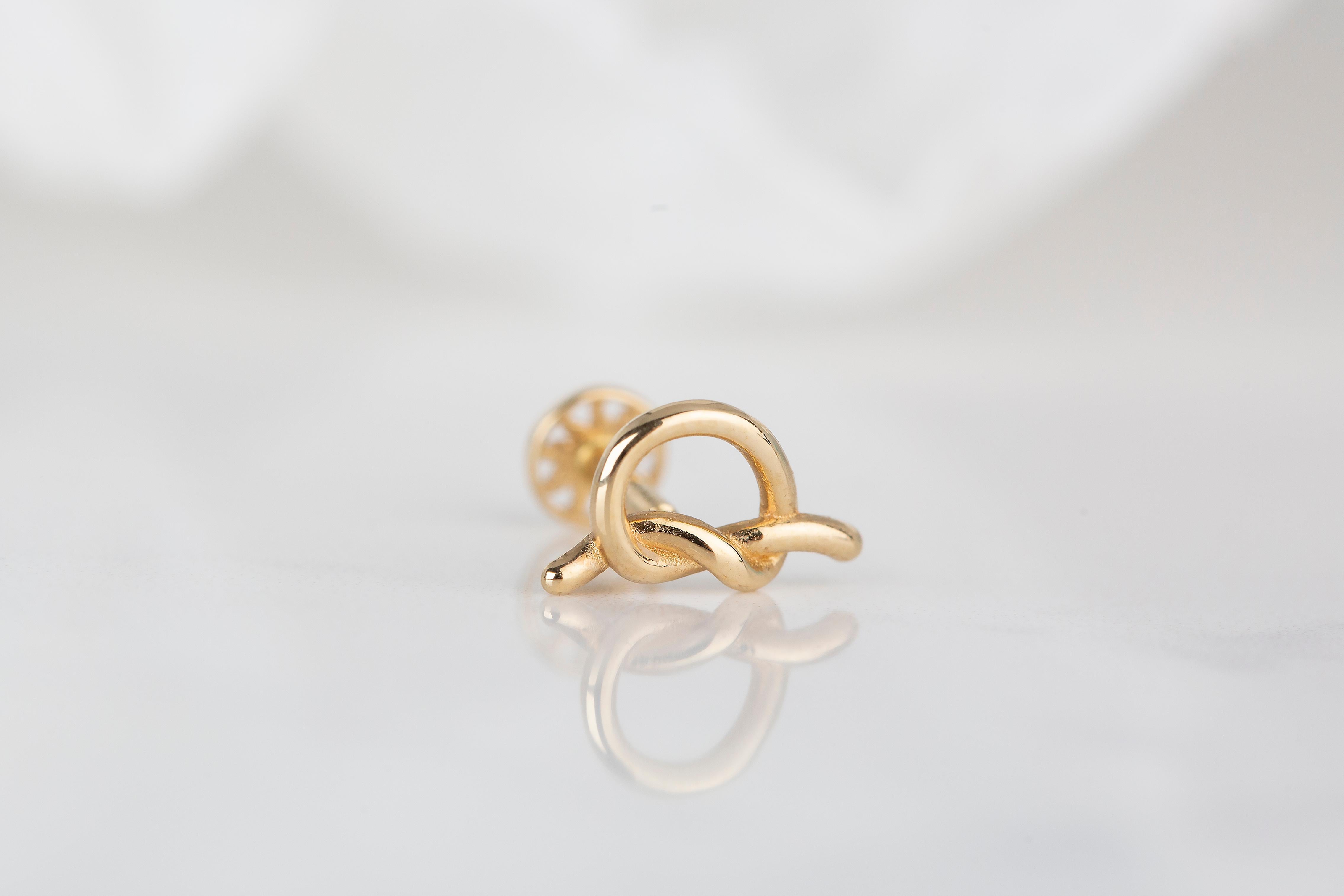 Women's 14K Gold Knot Piercing, Love Knot Gold Stud Earring For Sale