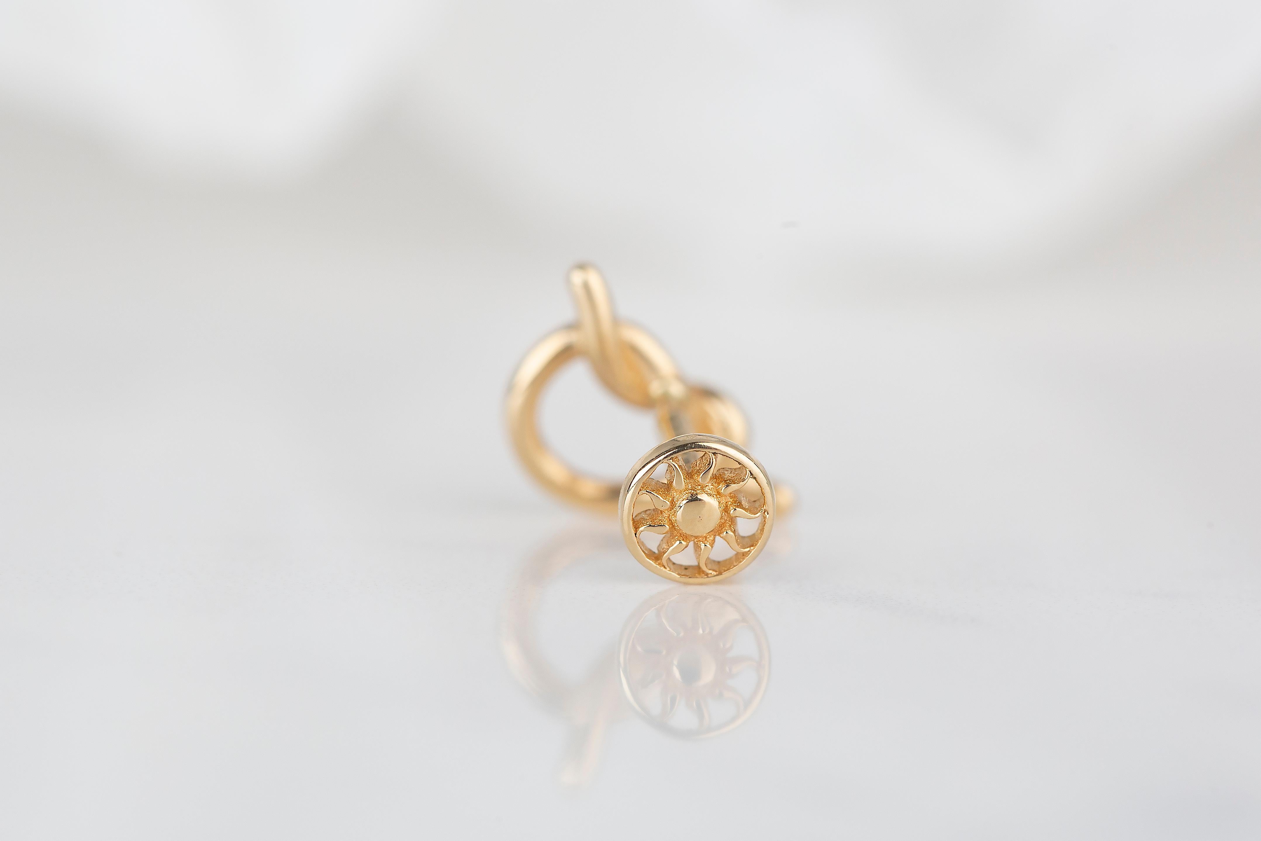 14K Gold Knot Piercing, Love Knot Gold Stud Earring For Sale 3