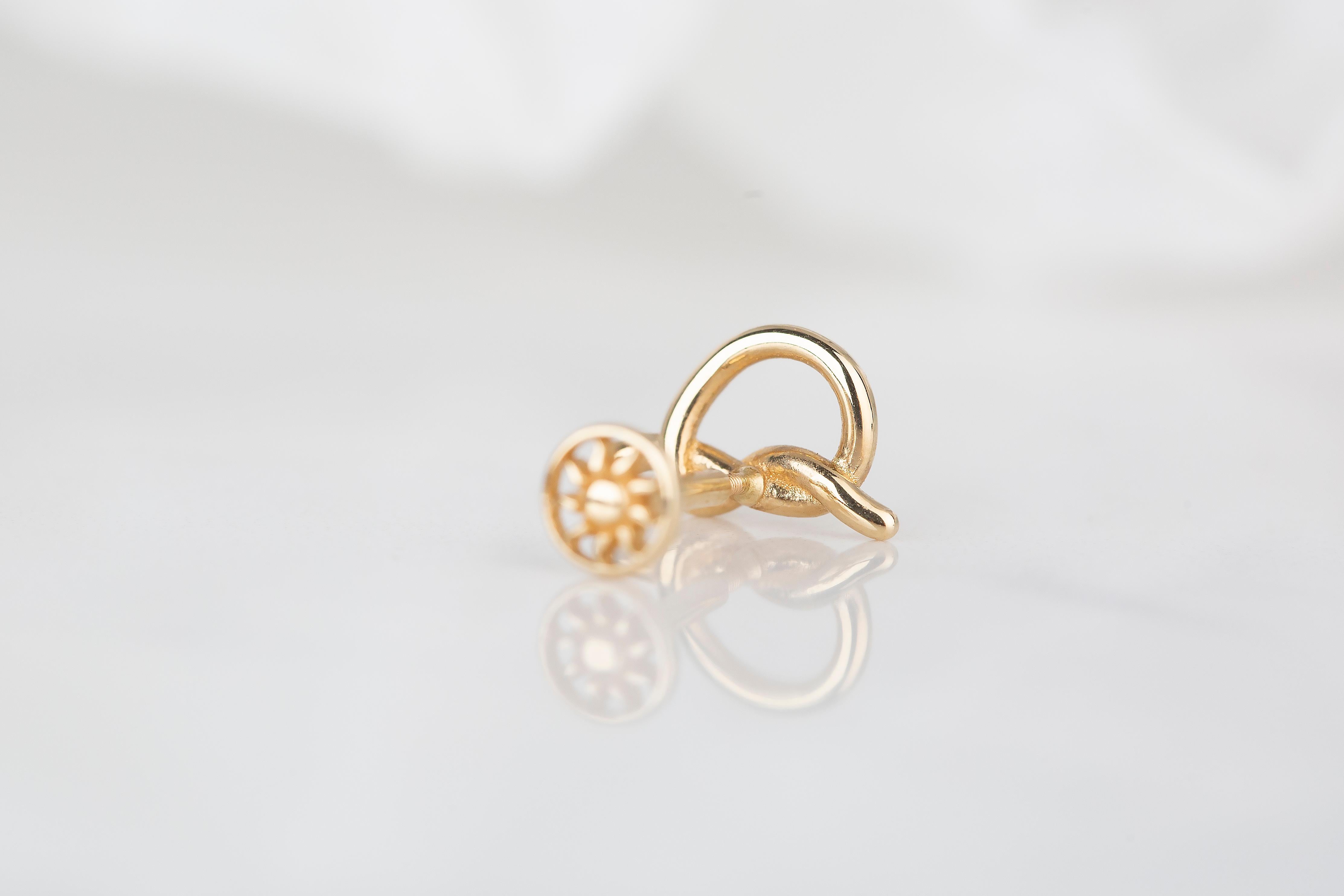 14K Gold Knot Piercing, Love Knot Gold Stud Earring For Sale 4