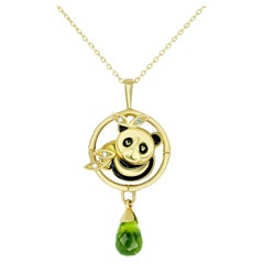 14 Karat Gold Koala Bär-Anhänger mit Peridot und Diamanten