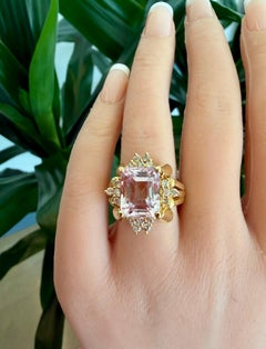 14K Gold Kunzite and Diamond Ring, 6.76 Carats
