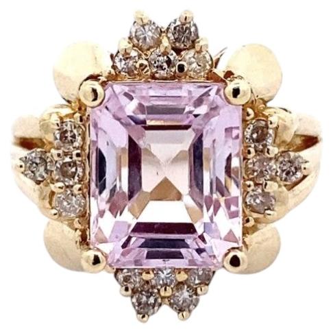 14K Gold Kunzite and Diamond Ring, 6.76 Carats For Sale