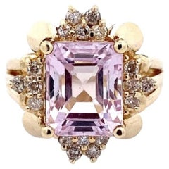 14K Gold Kunzite and Diamond Ring, 6.76 Carats