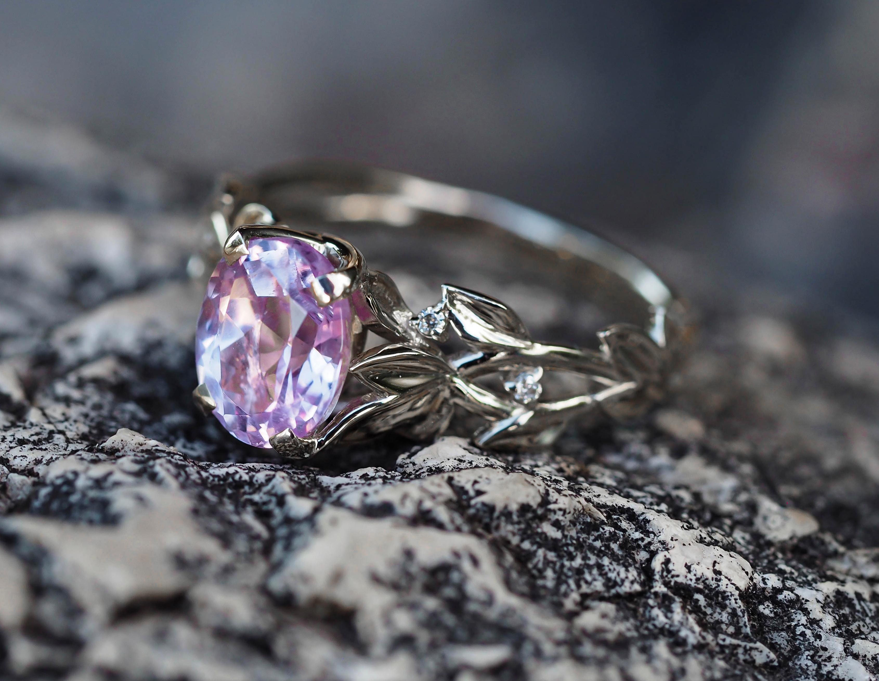 En vente :  Bague en or 14 carats avec kunzite et diamants 11