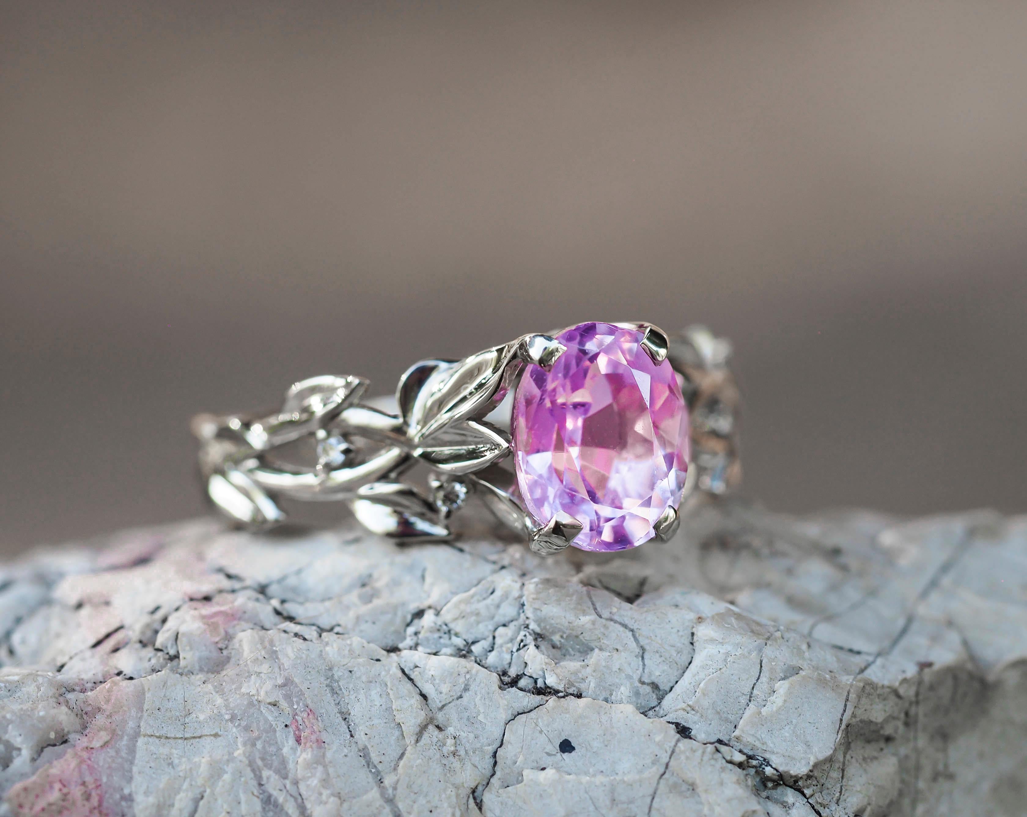 En vente :  Bague en or 14 carats avec kunzite et diamants 13