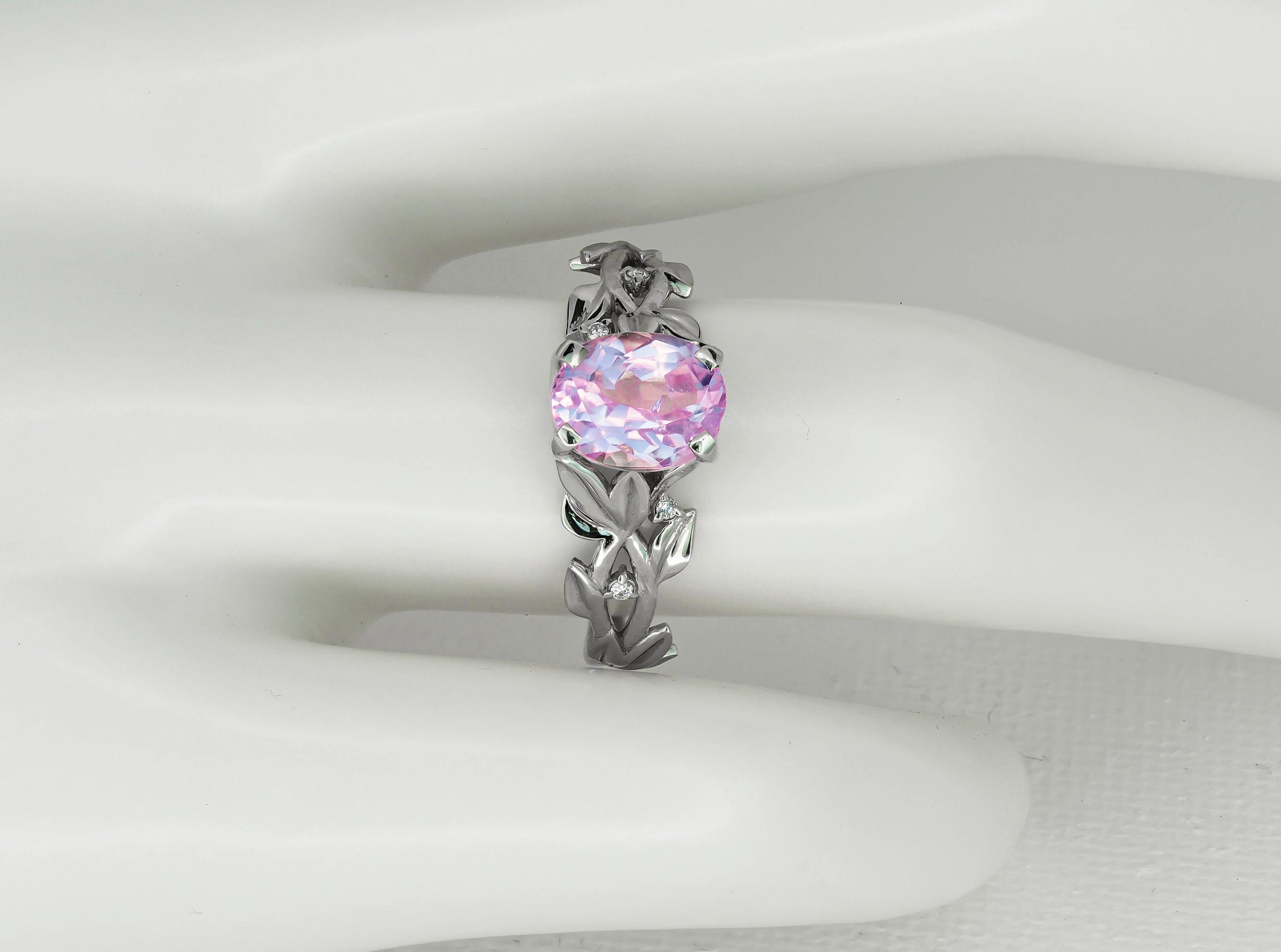 En vente :  Bague en or 14 carats avec kunzite et diamants 3