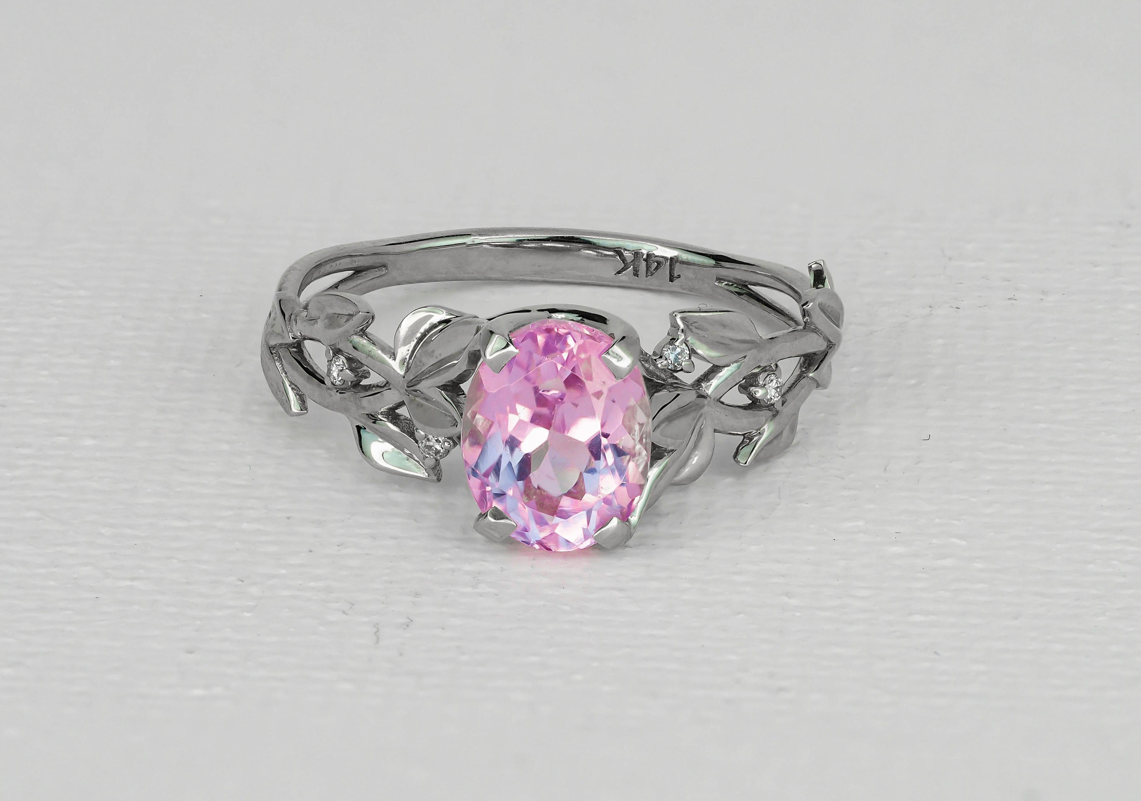 For Sale:  14k Gold Kunzite and Diamonds Ring 6