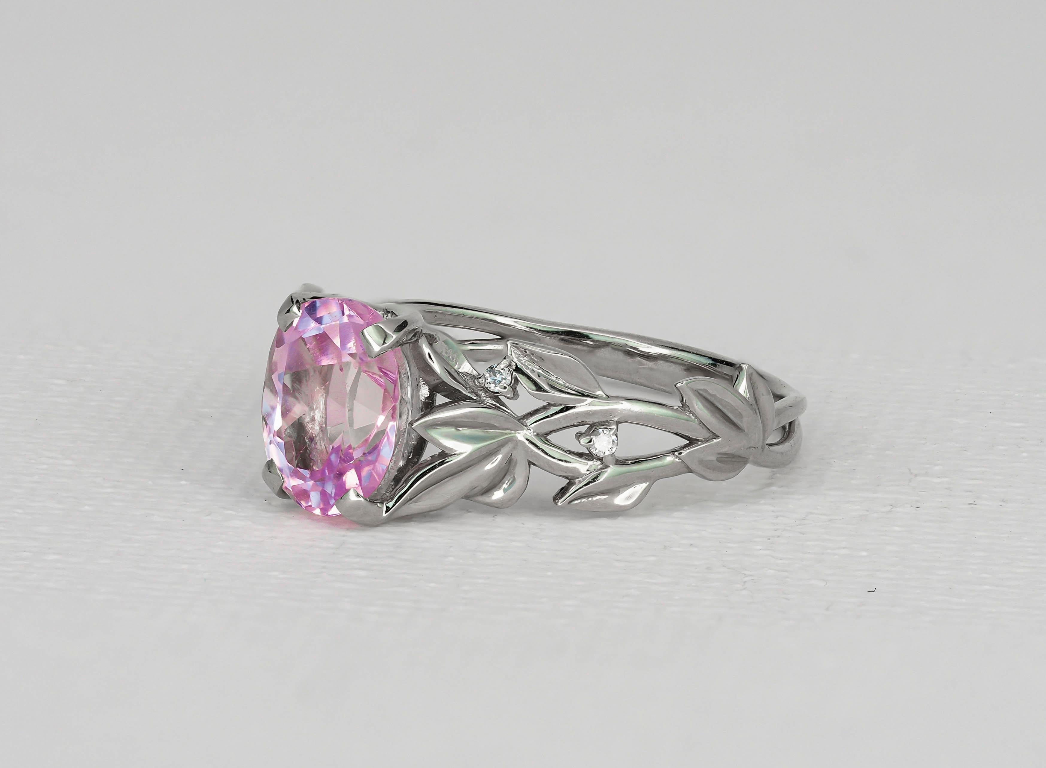 For Sale:  14k Gold Kunzite and Diamonds Ring 7