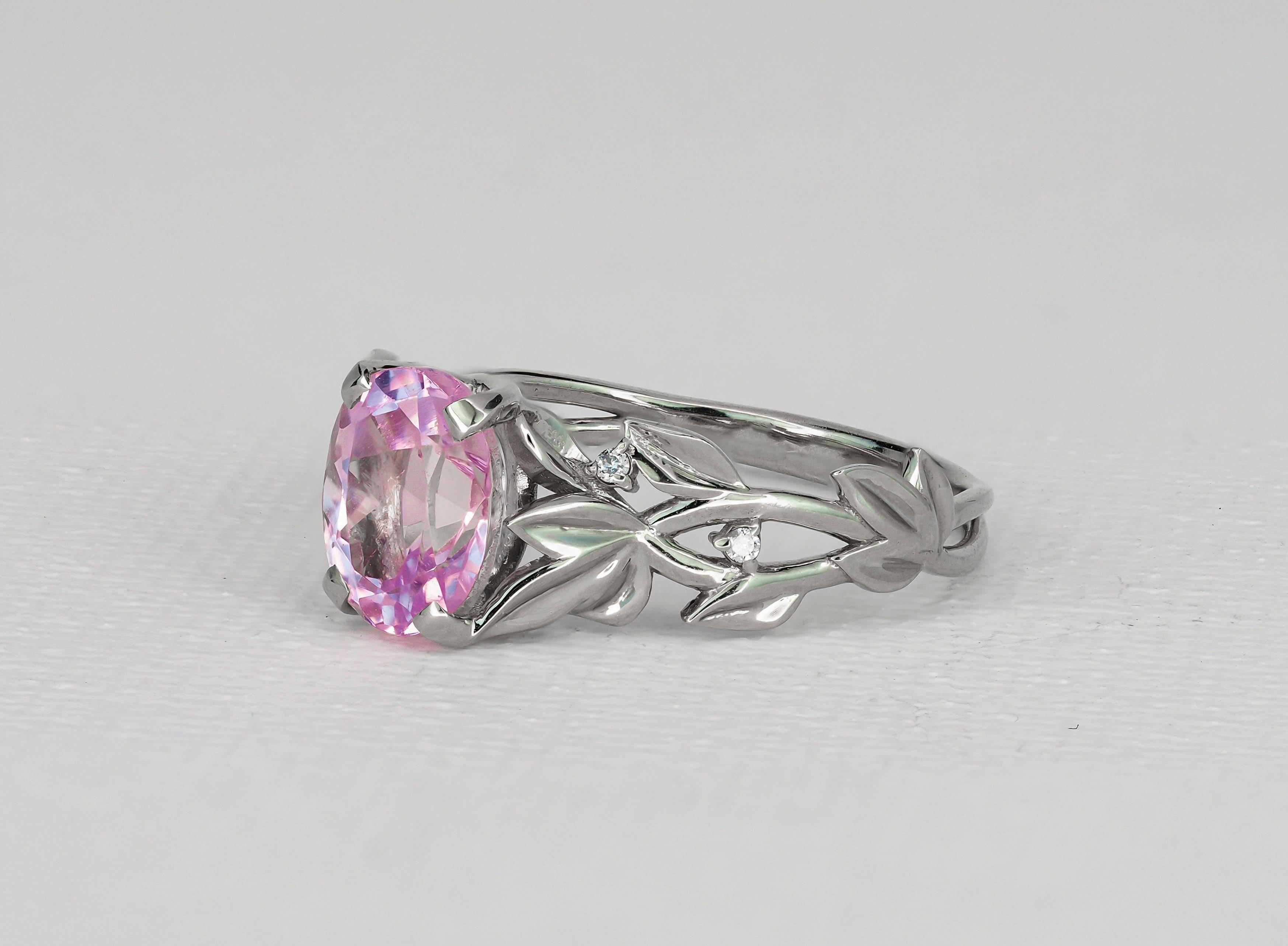 En vente :  Bague en or 14 carats avec kunzite et diamants 7