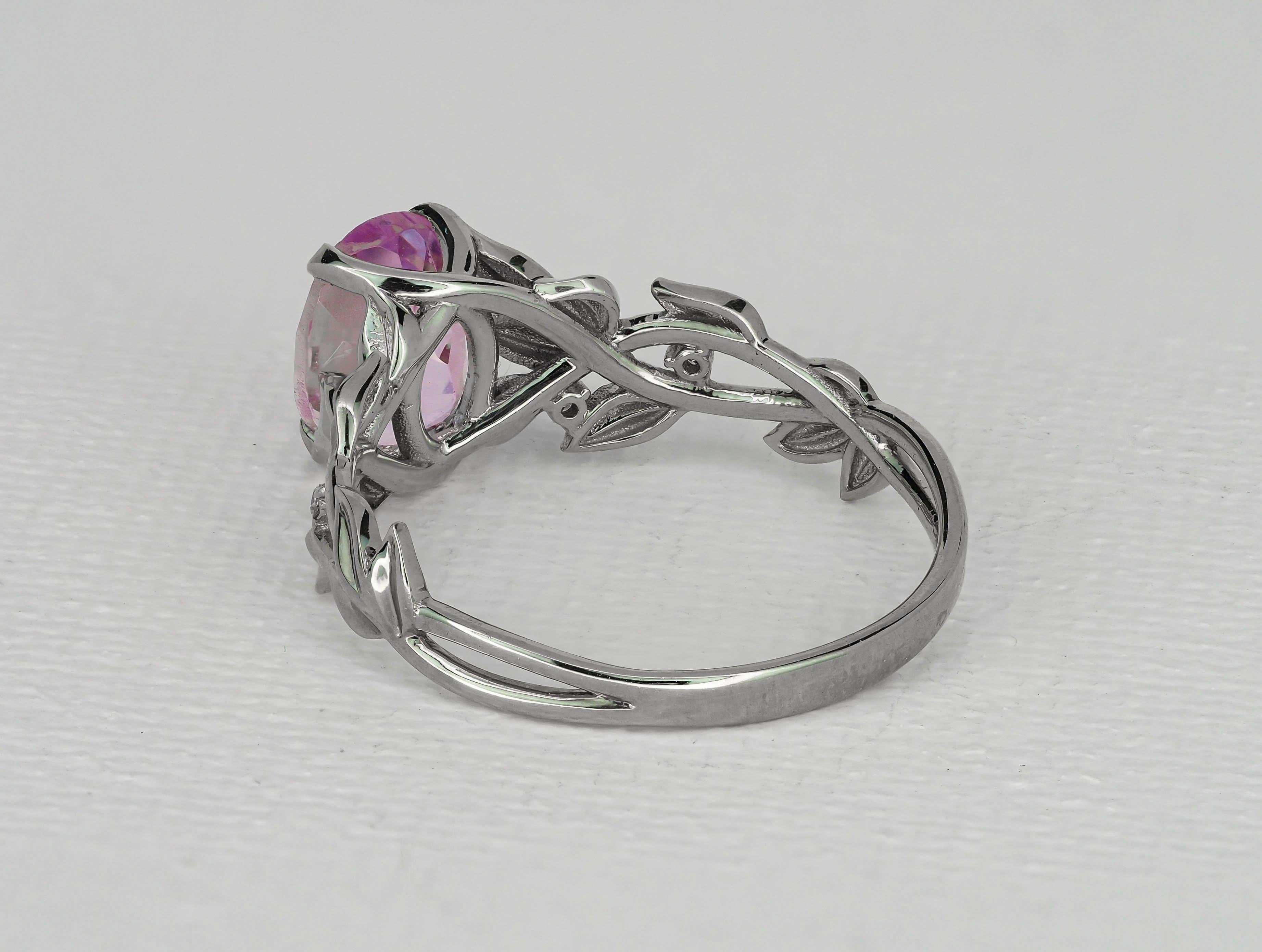 En vente :  Bague en or 14 carats avec kunzite et diamants 8