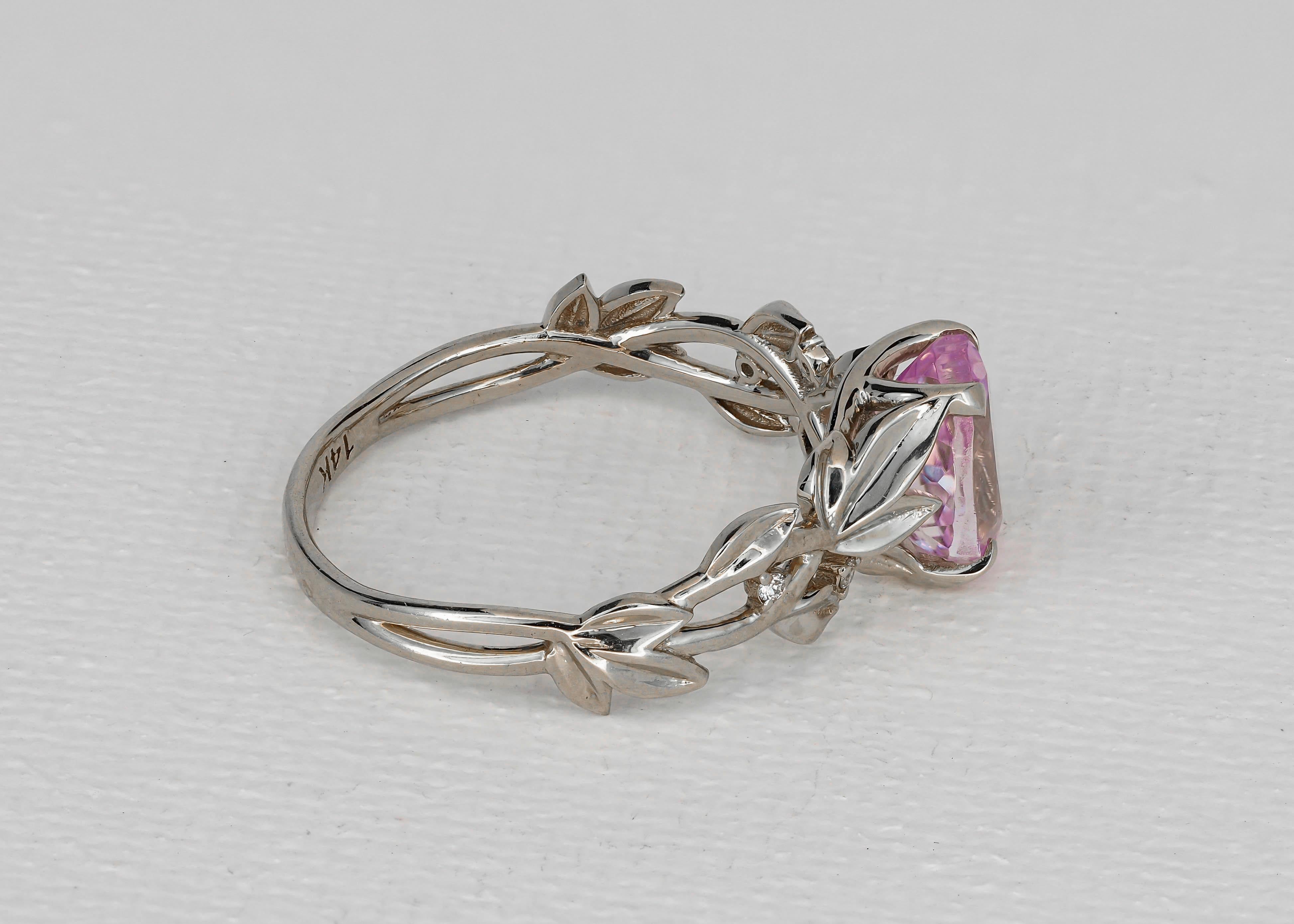 En vente :  Bague en or 14 carats avec kunzite et diamants 9