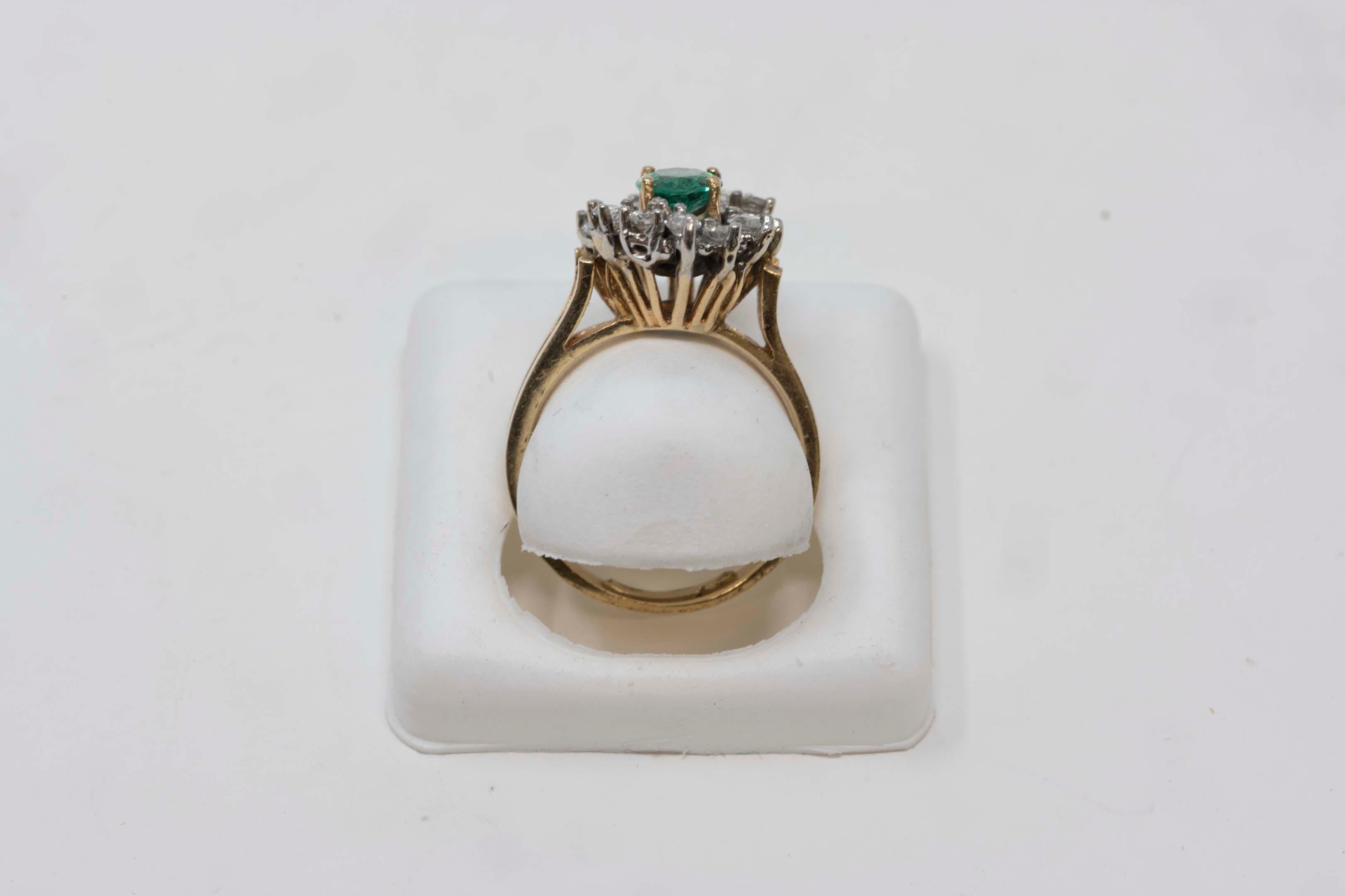 Mixed Cut 14k Gold Ladies Emerald and Diamond Ring For Sale