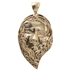 14K Gold Lady Goddess Portrait Cameo Pendant
