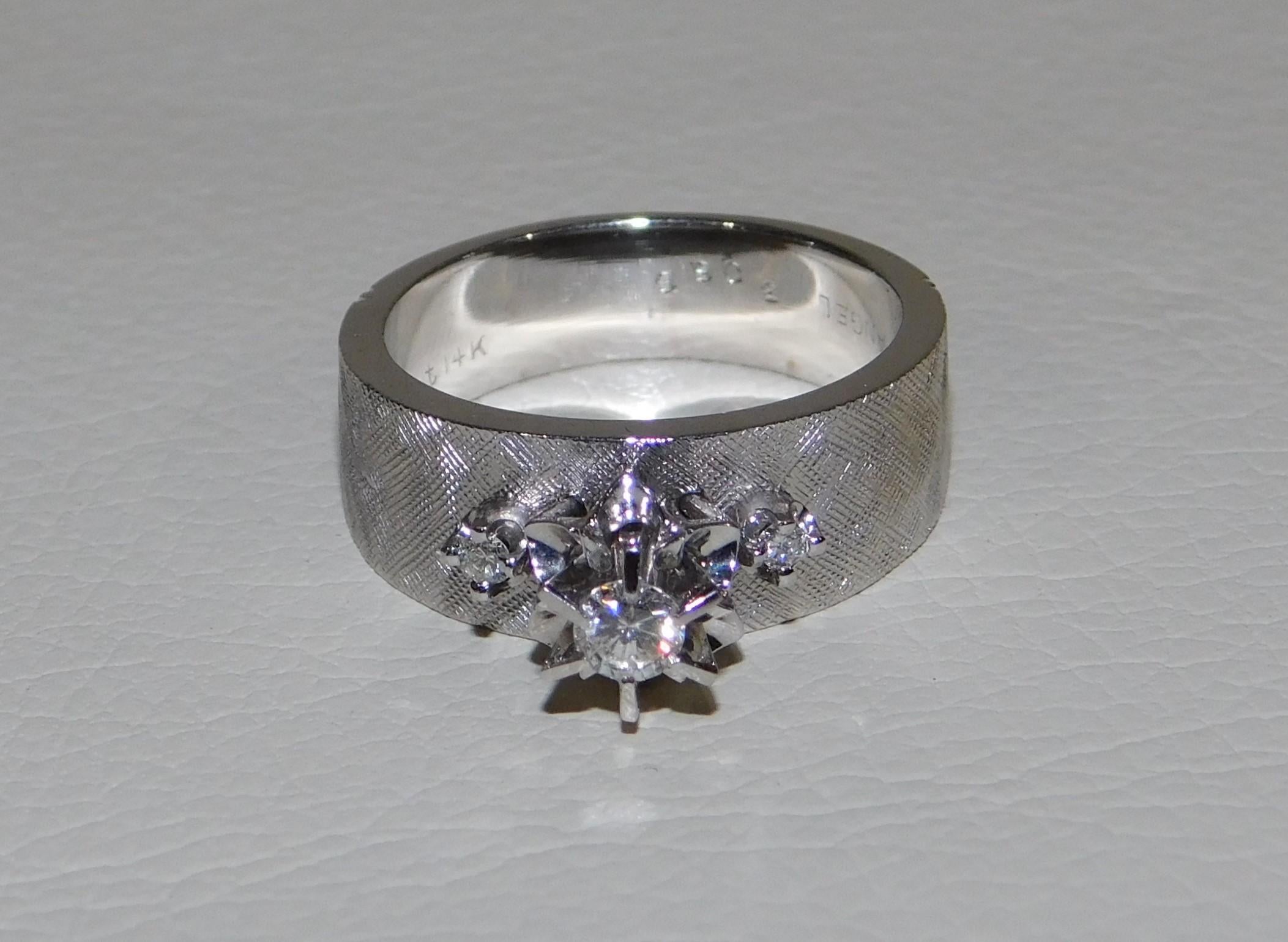 14-Karat Gold Lady's White Gold Three Stone Diamond Ring For Sale 1