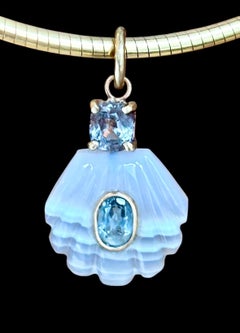 14k Gold Laguna Agate Shell Pendant with Spinel