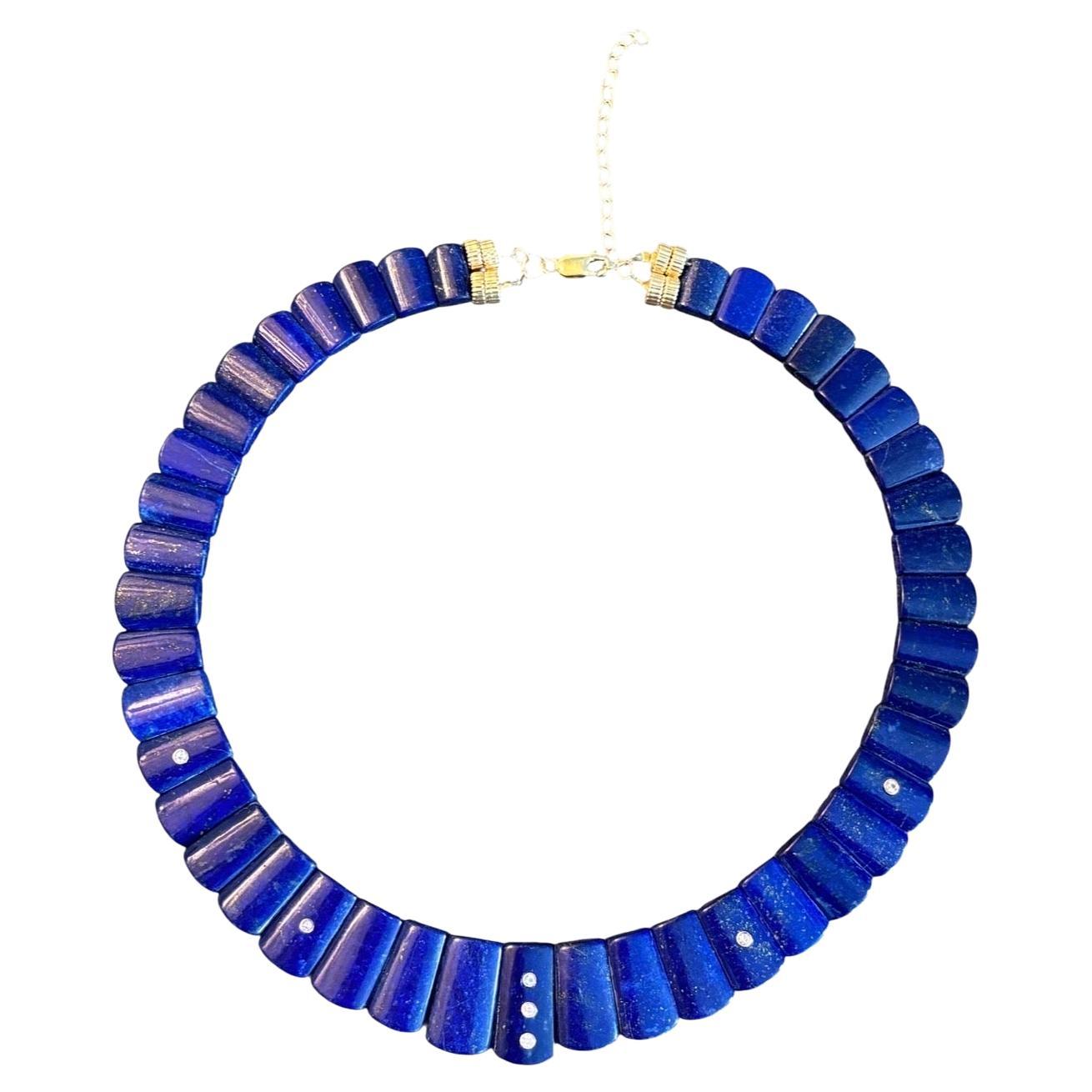 Collana con collare Cleopatra in oro 14k, lapis e diamanti in vendita