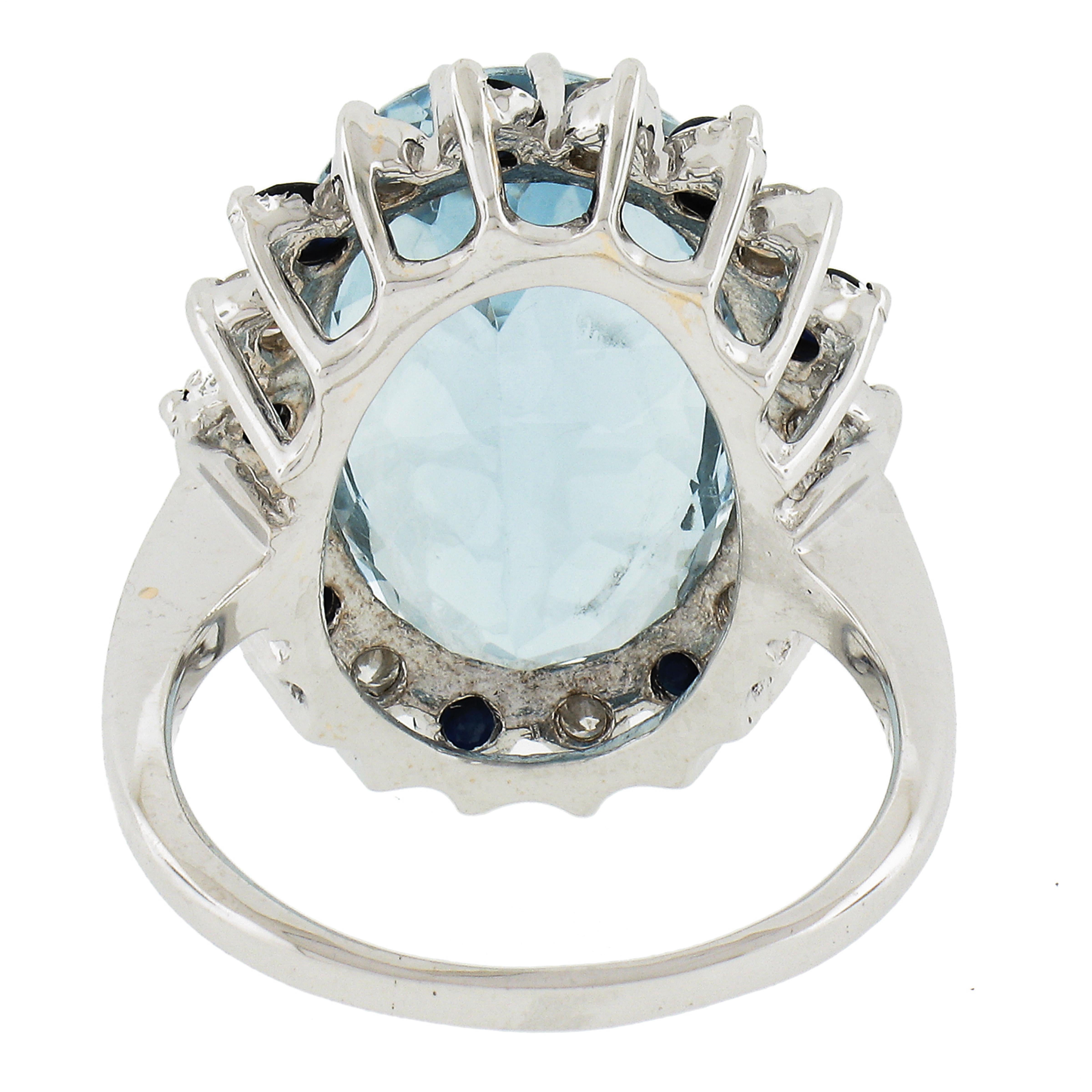 14K Gold Large 16.77ctw GIA Oval Blue Topaz w/ Sapphire & Diamond Cocktail Ring For Sale 3