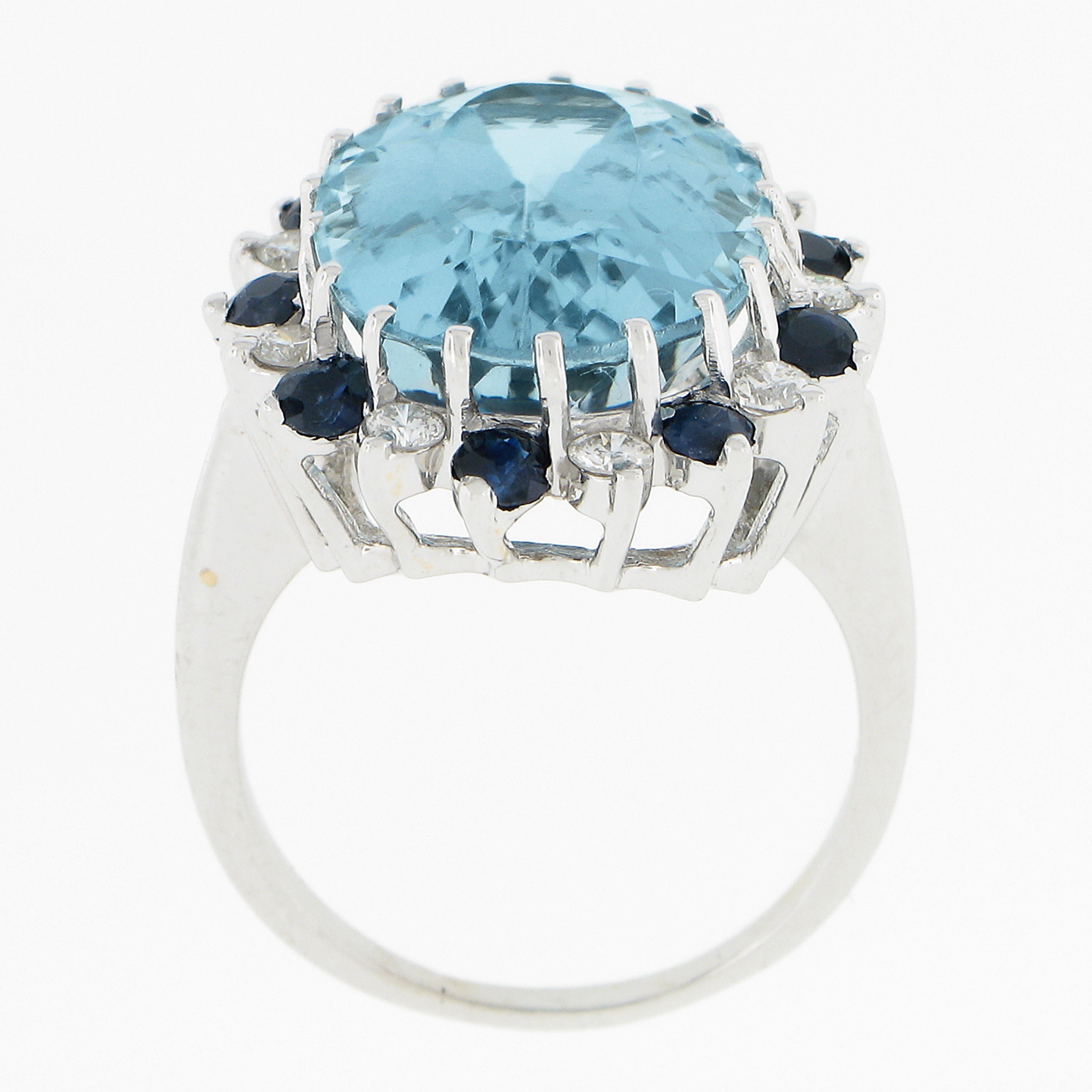 14K Gold Großer 16,77ctw GIA Oval Blauer Topas mit Saphir & Diamant Cocktail-Ring im Angebot 4