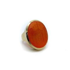 14k Gold Large Carnelian Justice Intaglio Signet Ring