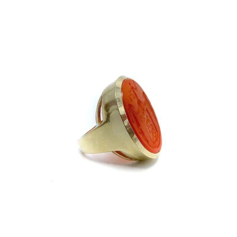 Oval Cut 14k Gold Large Carnelian Justice Intaglio Signet Ring For Sale