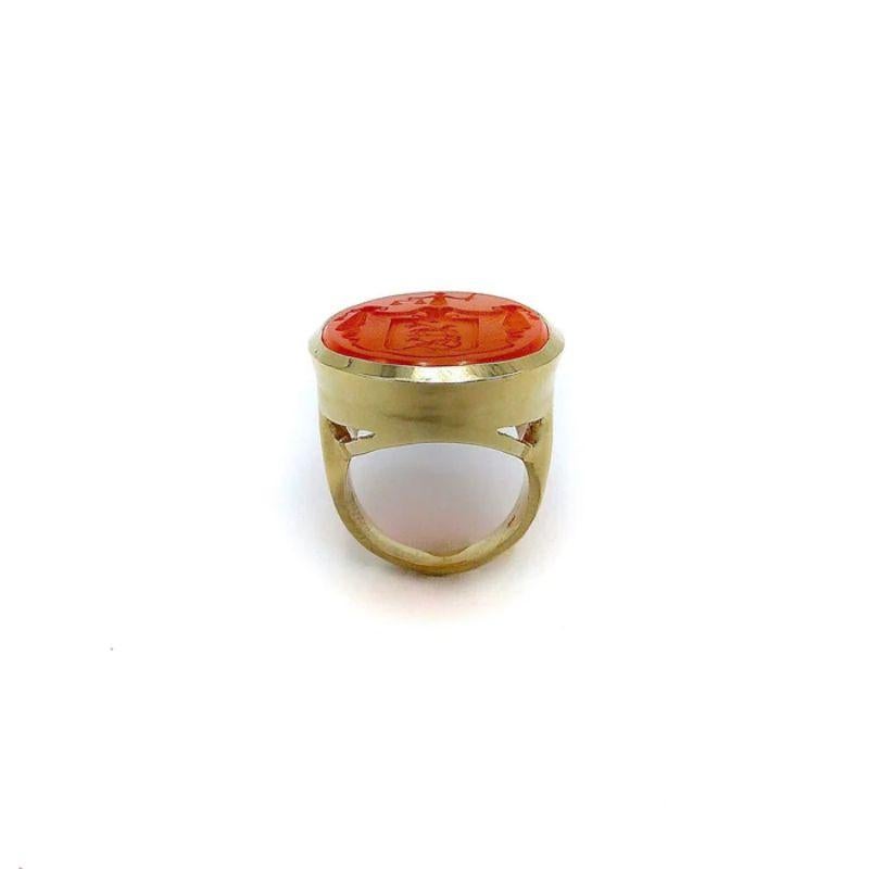 Women's or Men's 14k Gold Large Carnelian Justice Intaglio Signet Ring For Sale
